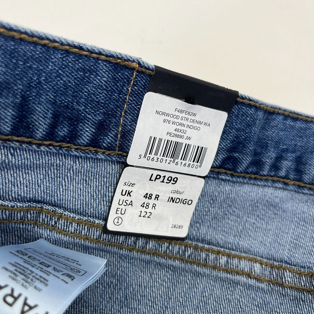 Men's Farah Norwood Indigo Mid Blue Regular Fit Jeans Straight Leg W48" L32" New