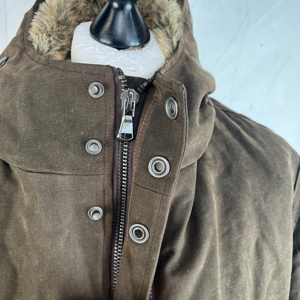 Rare Iesse Industrie Heavy Wax Denim Coat Brown & Removable Faux Fur Liner EU 50