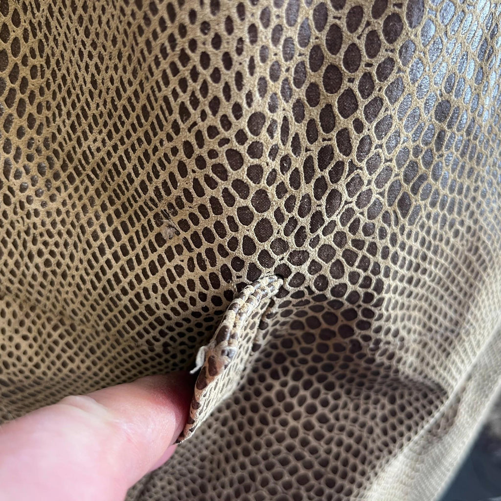 Beth Terrell Long Leather Coat Jacket Tan Brown Snake Lizard Pattern size Medium