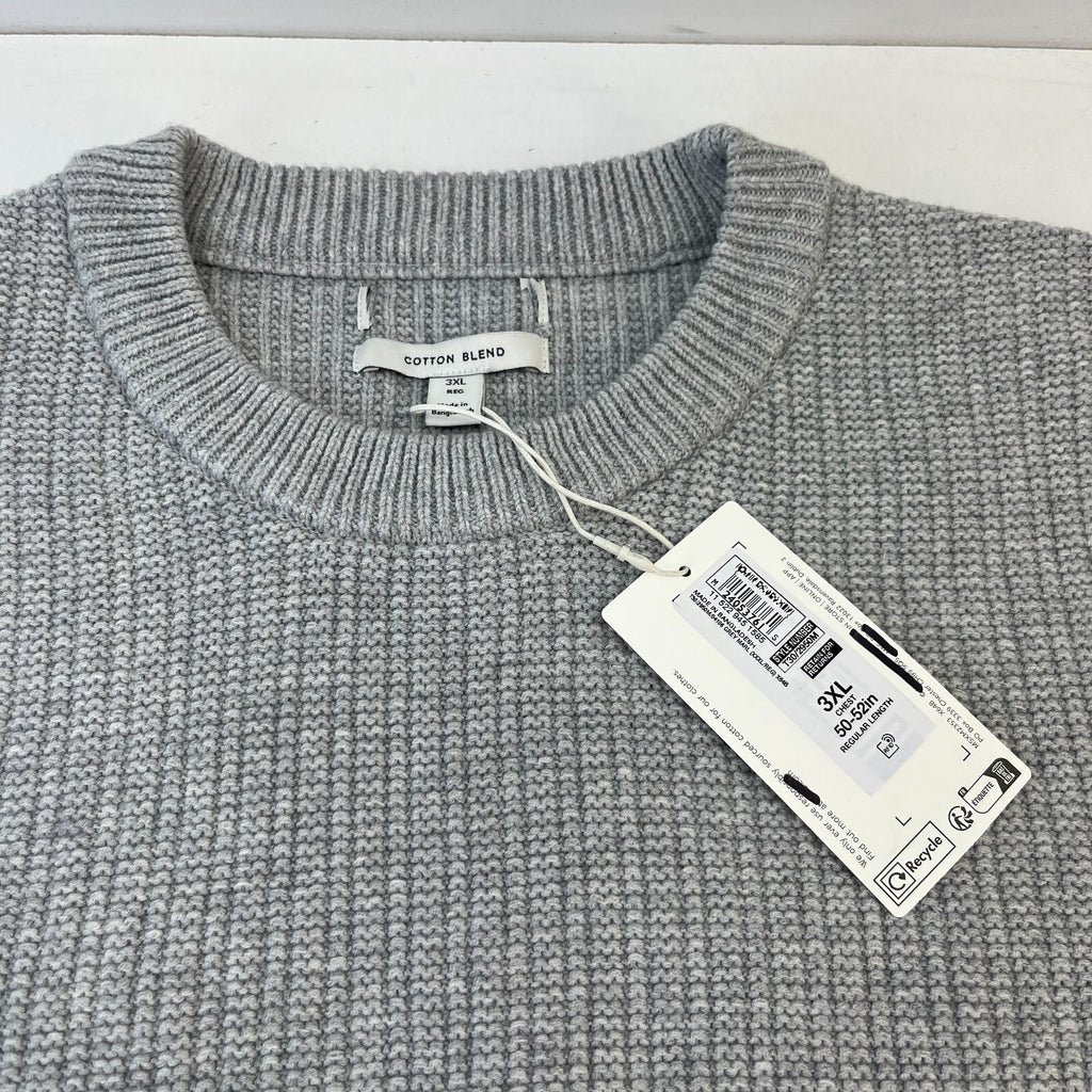 M&S Men's Cotton Blend Cable Knit Crew Neck Jumper Grey Marl 3XL New