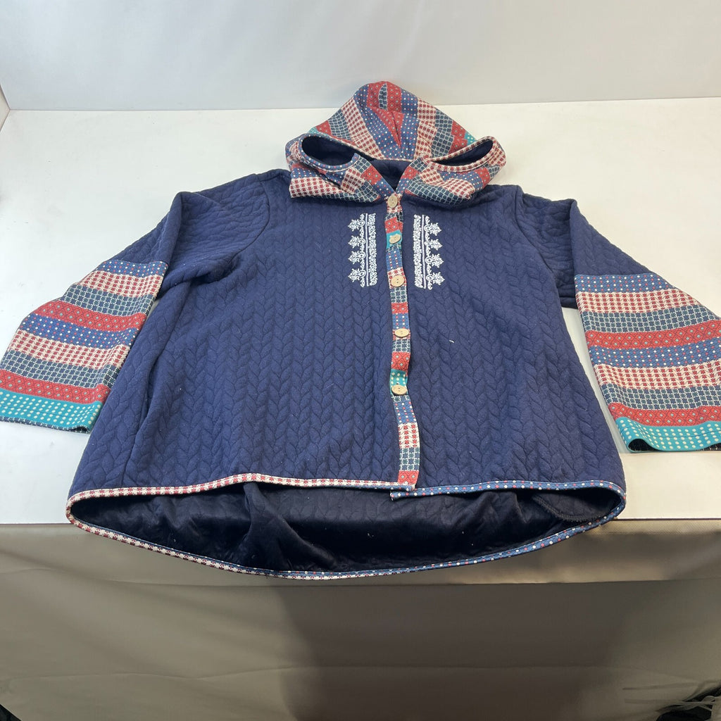 Traditional Chinese Women's Hooded Cardigan Navy Blue Wide Sleeve size XL