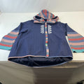 Traditional Chinese Women's Hooded Cardigan Navy Blue Wide Sleeve size XL
