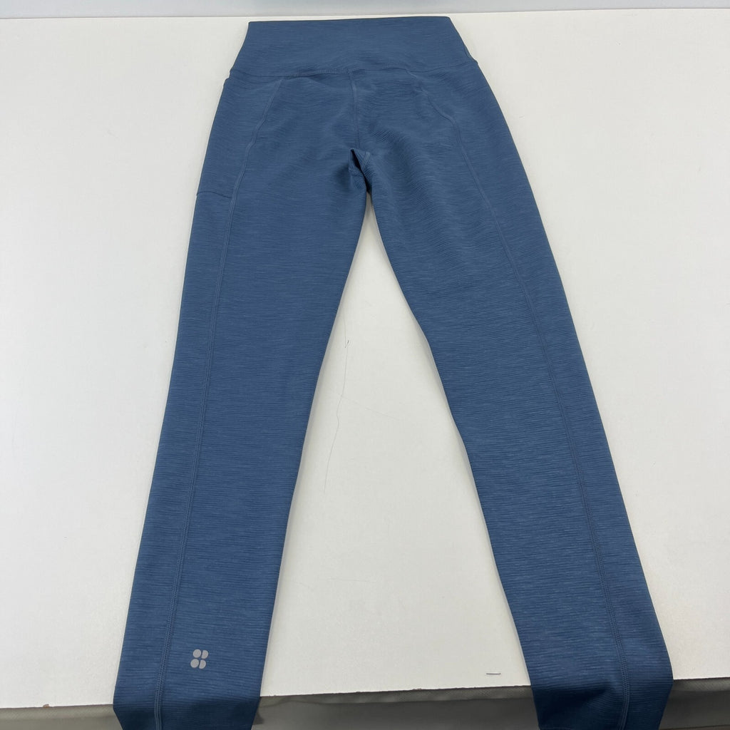 Sweaty Betty Super Sculpt Full Yoga Leggings Blue Micro Cord Print + Pocket UK S