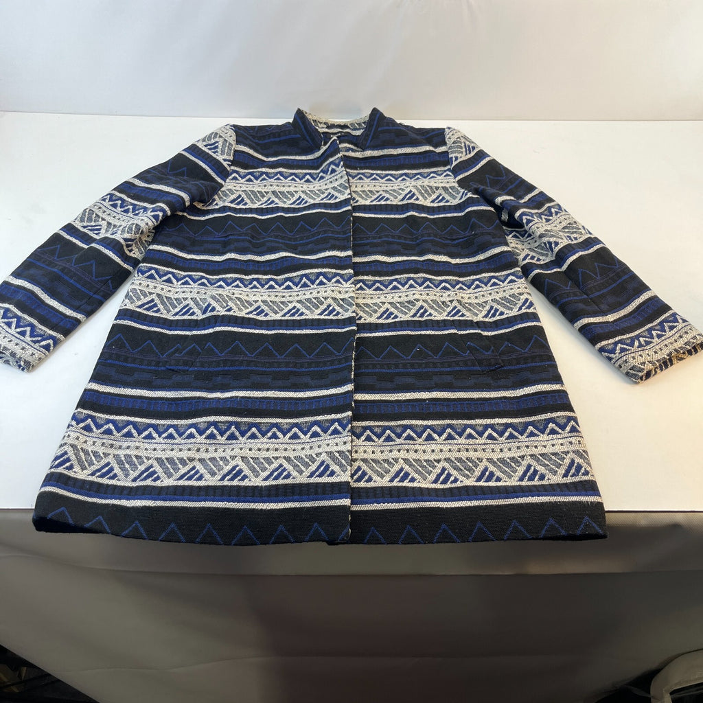 Roman Originals Ladies Jacquard Aztec Pattern Long Jacket UK XL Blue/Black/White