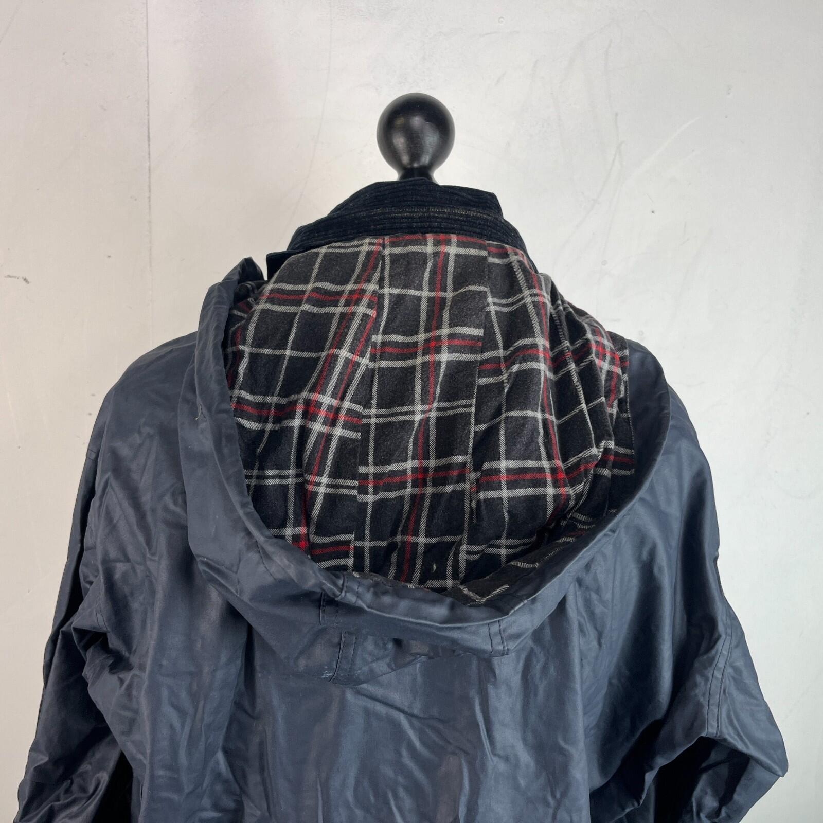 Glengreen Men's Waxed Jacket with Removable Hood in Navy Blue size Medium