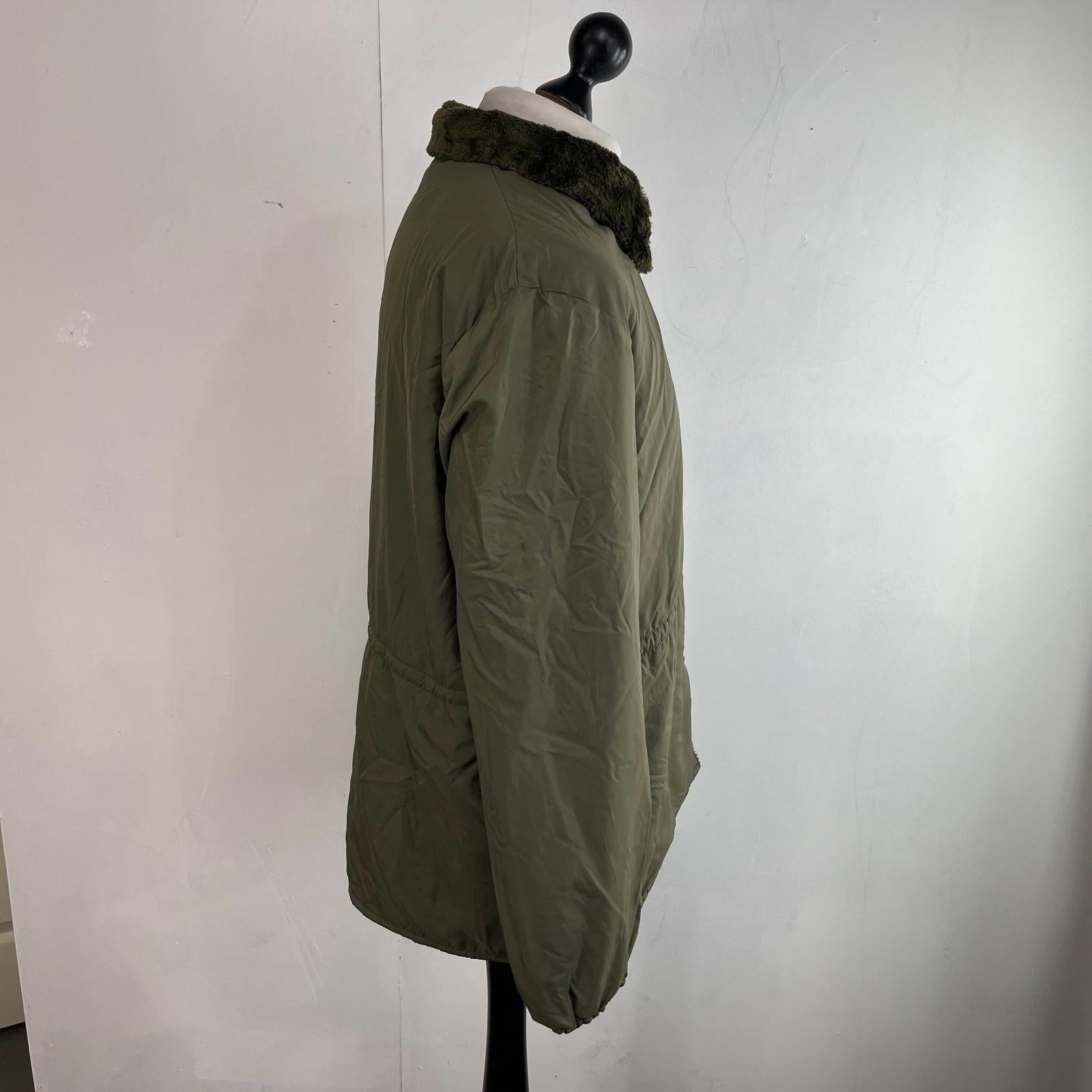 Vintage French Army Thermal Fleece Lined Jacket OG Olive Green size L