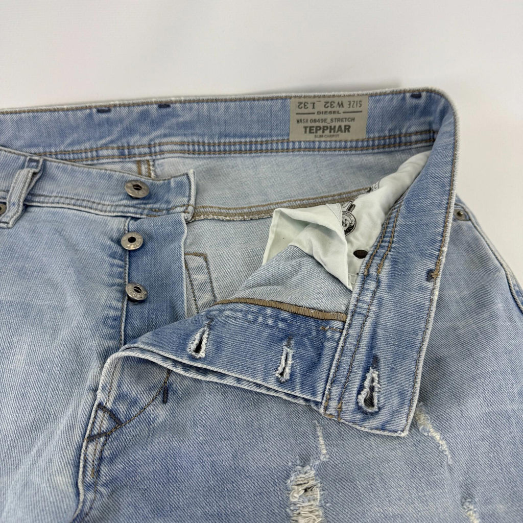 Diesel Tepphar Distressed Jeans Carrot Slim Womens W32" L32" Blue Stretch Cotton