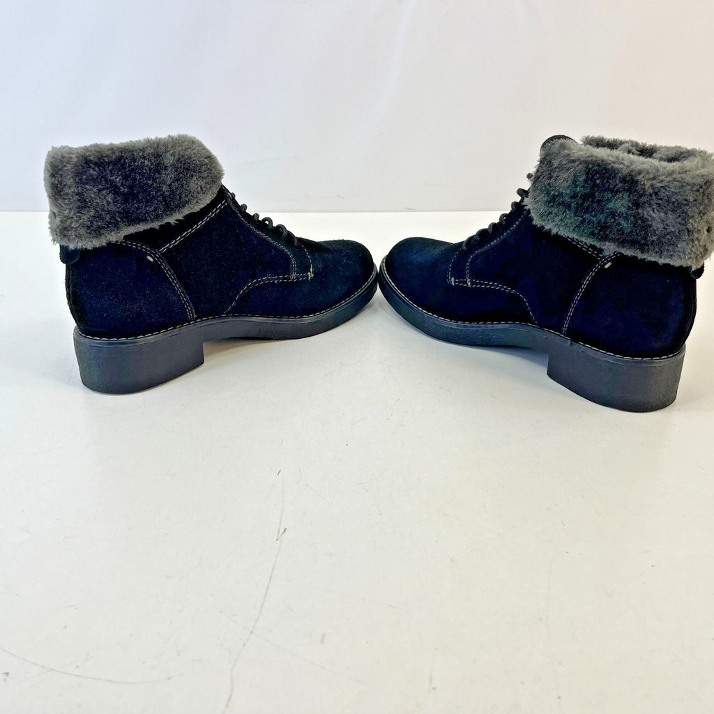 M&S Footglove Wide Fit Suede Leather Ankle Boots w/ Fur Collar UK 4.5 RRP £65.00