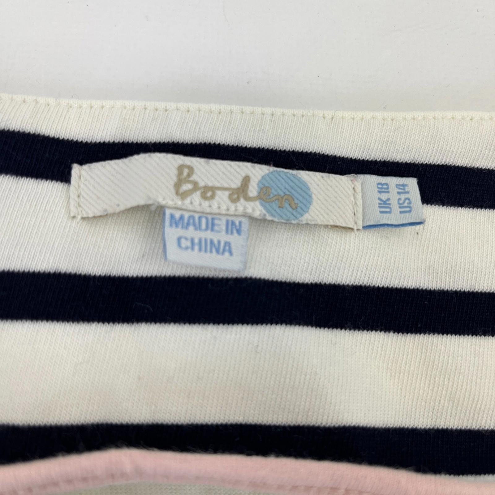 Boden Striped 100% Cotton Top 3/4 Sleeve Navy Blue & White size 18