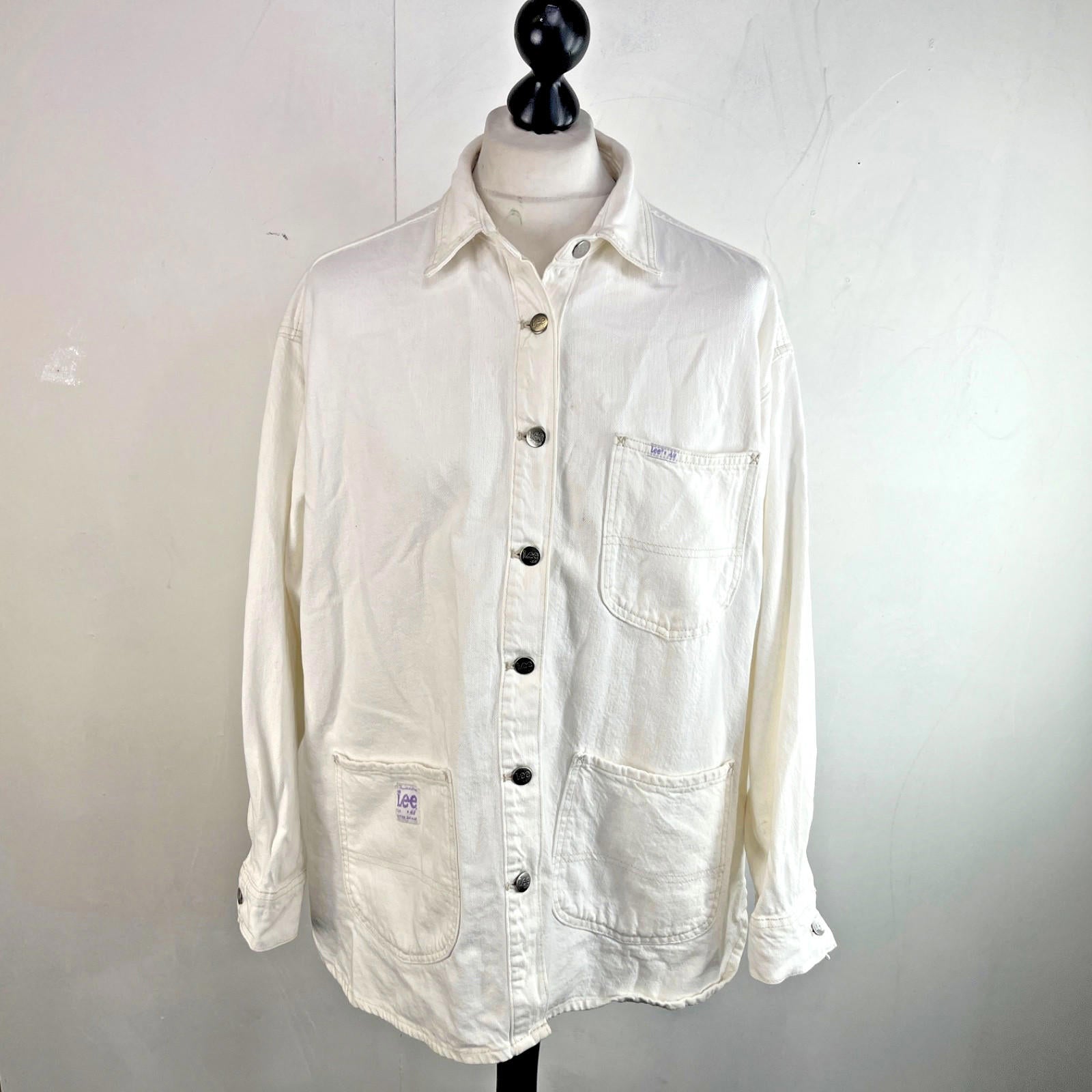 Lee at H&M Overshirt Mens Denim Shacket in White size L Oversized 100% Cotton