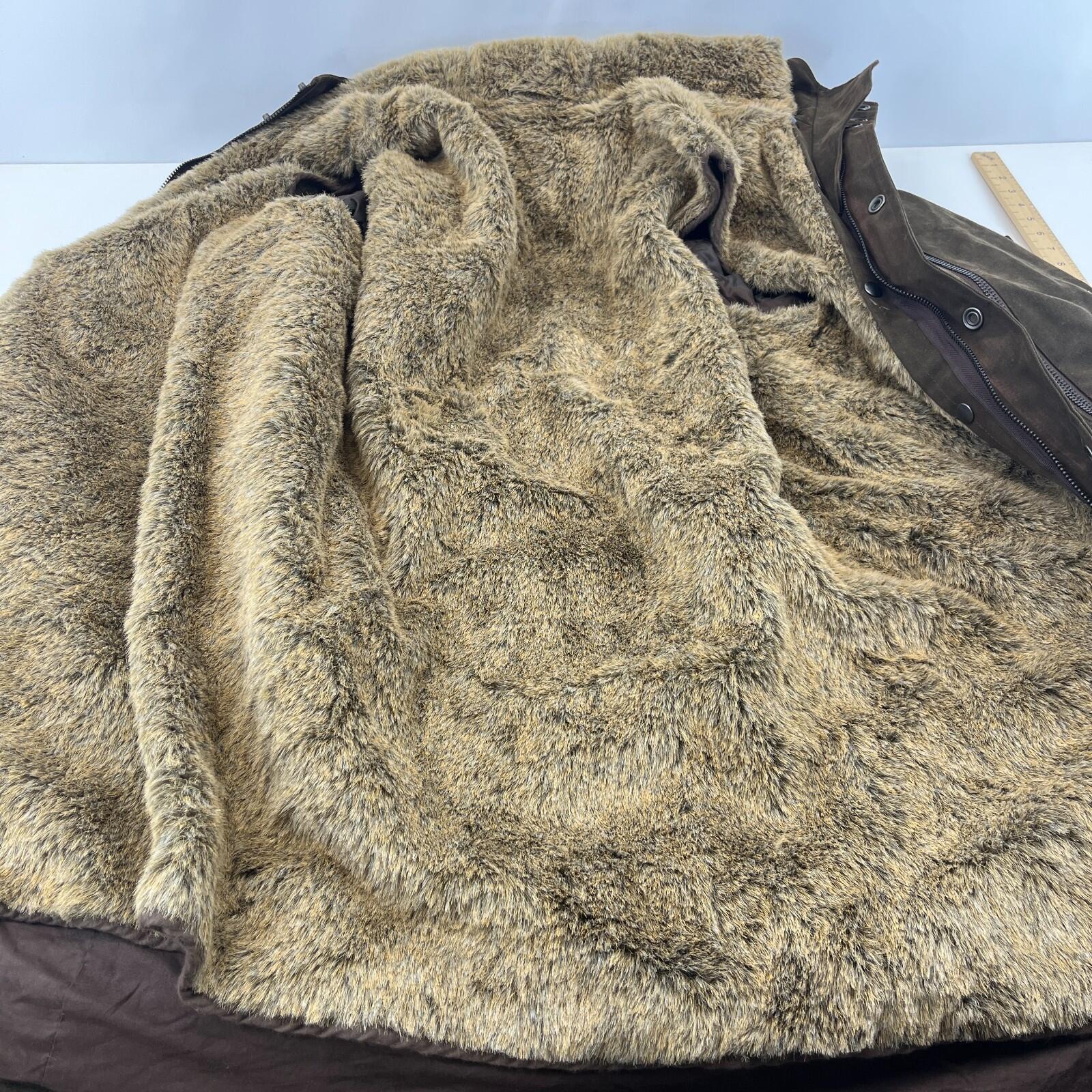 Rare Iesse Industrie Heavy Wax Denim Coat Brown & Removable Faux Fur Liner EU 50
