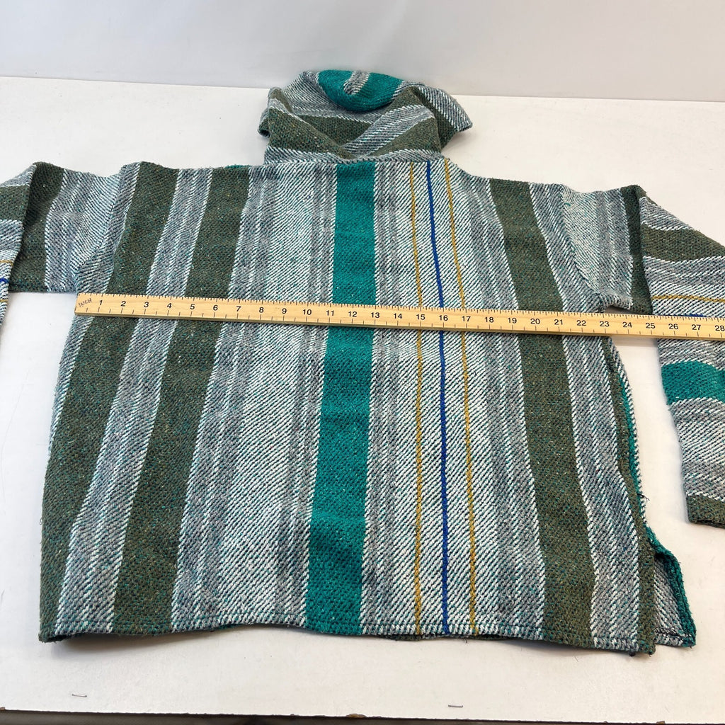 Genuine Mexican Baja Hoodie Pullover Hippie Festival Green Stripe UK size L