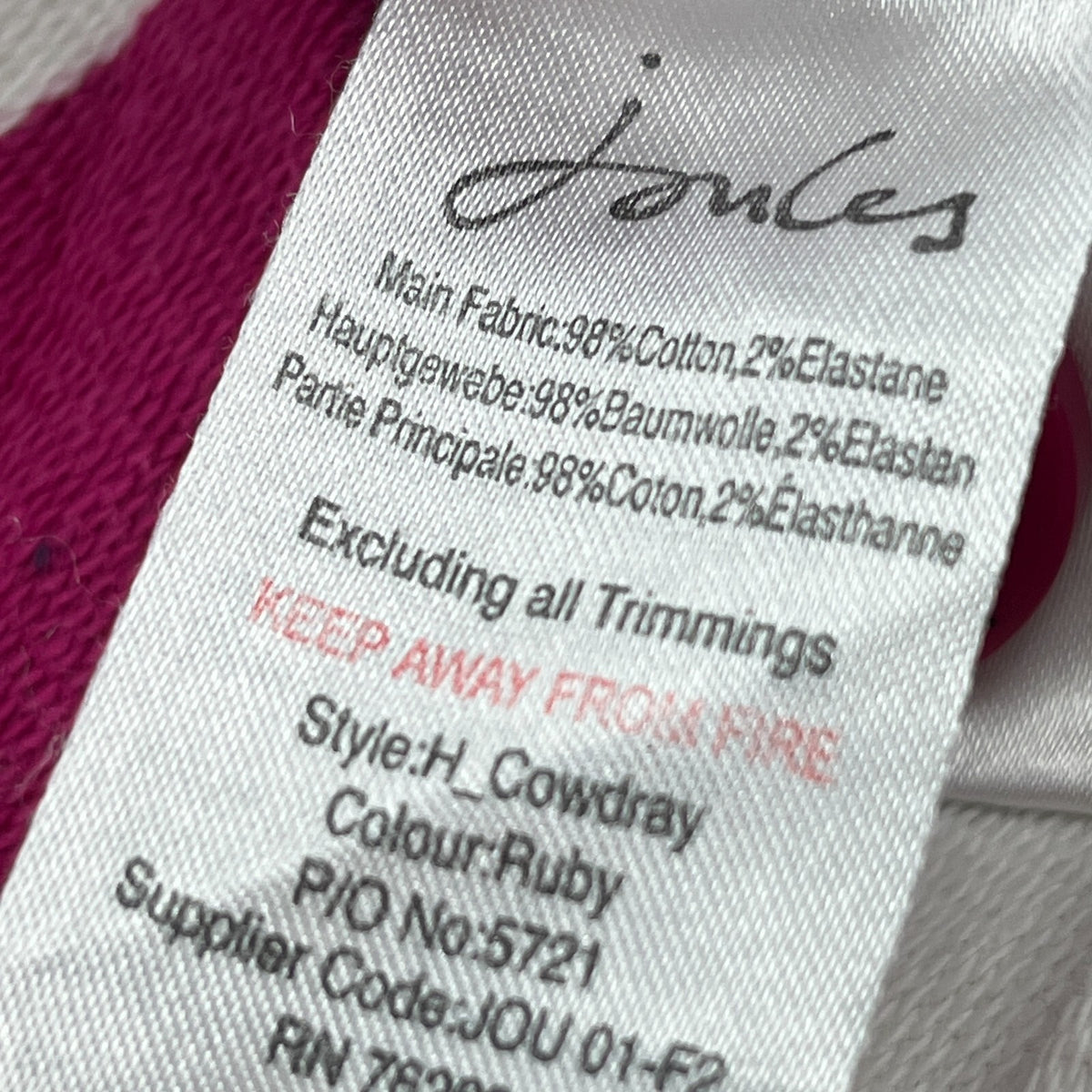 Joules White & Pink Striped Rugby Polo Shirt Distressed Long Sleeve Womens UK 12