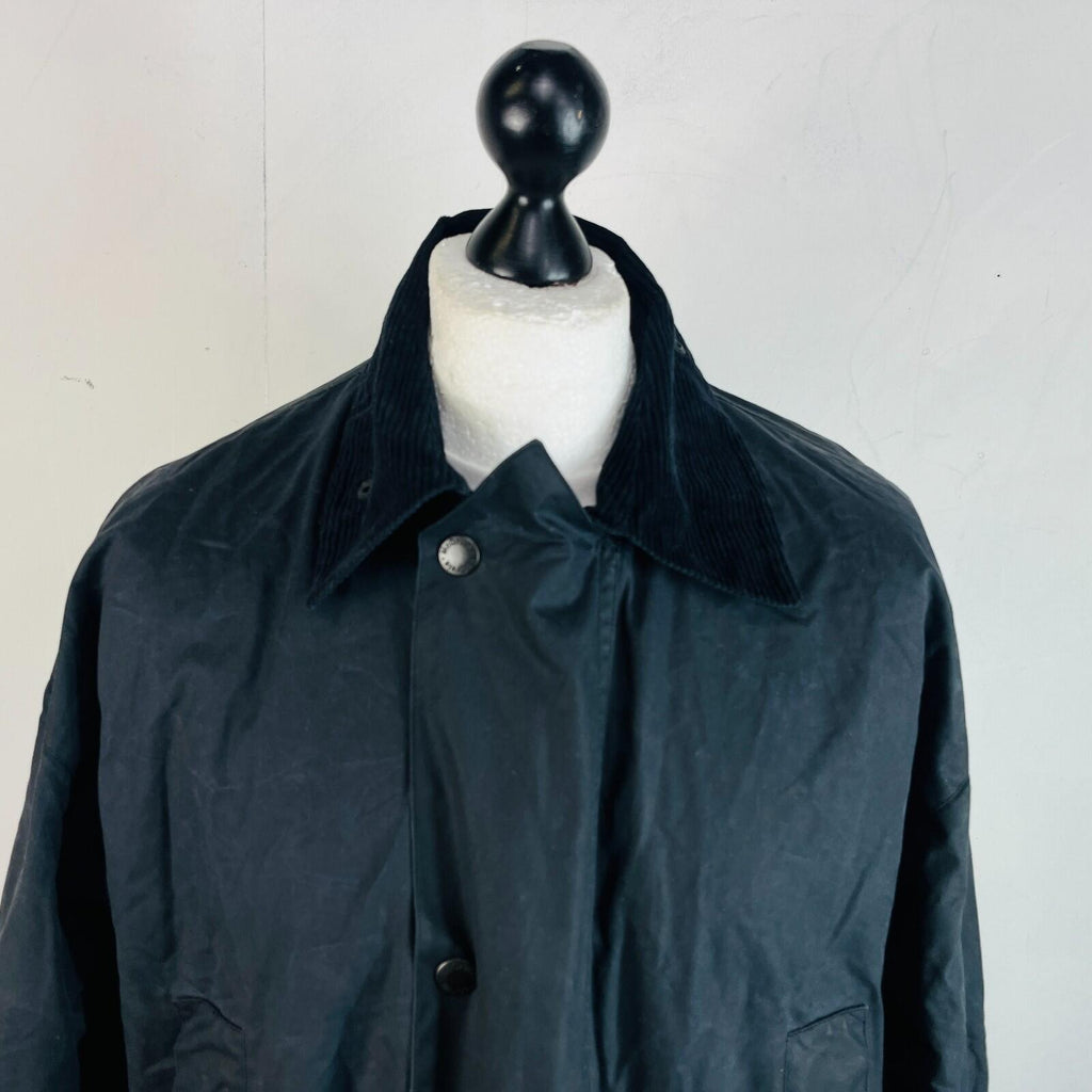 Mc Orvis Wax Jacket Mens size M Black Waxed Hooded Coat Made in the UK