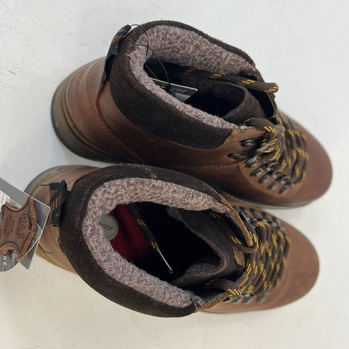M&S Men's Leather Hiking Ankle Boots in Brown Waterproof Shock Resilient size 7