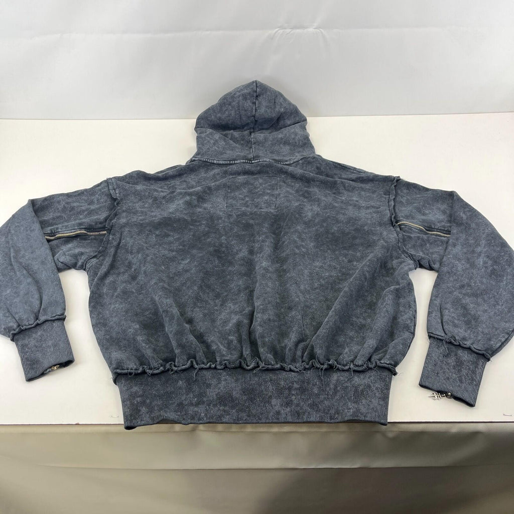 Drop Dead Distressed Look Grey Hoodie Zip Sleeves 100% Cotton Streetwear UK XL