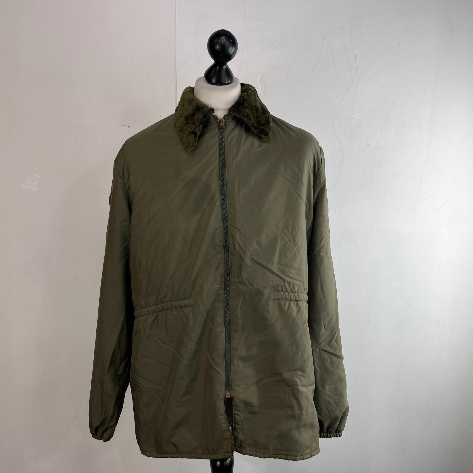 Vintage French Army Thermal Fleece Lined Jacket OG Olive Green size L