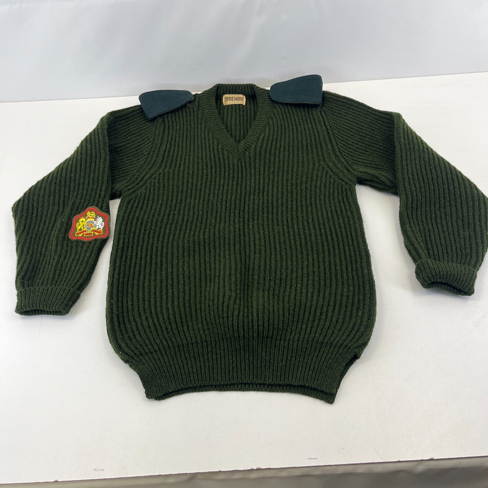 Brenire British Army WO1 RSM Green Ribbed Wool Jumper Made in Scotland size M