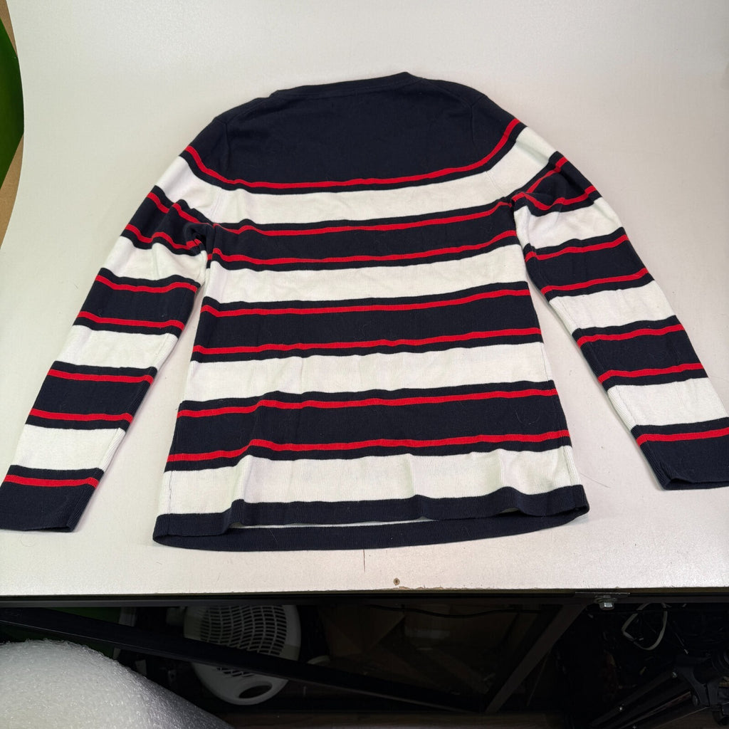 Tommy Hilfiger Lightweight Cotton Jumper Black/Red/White Striped Large Slim Fit