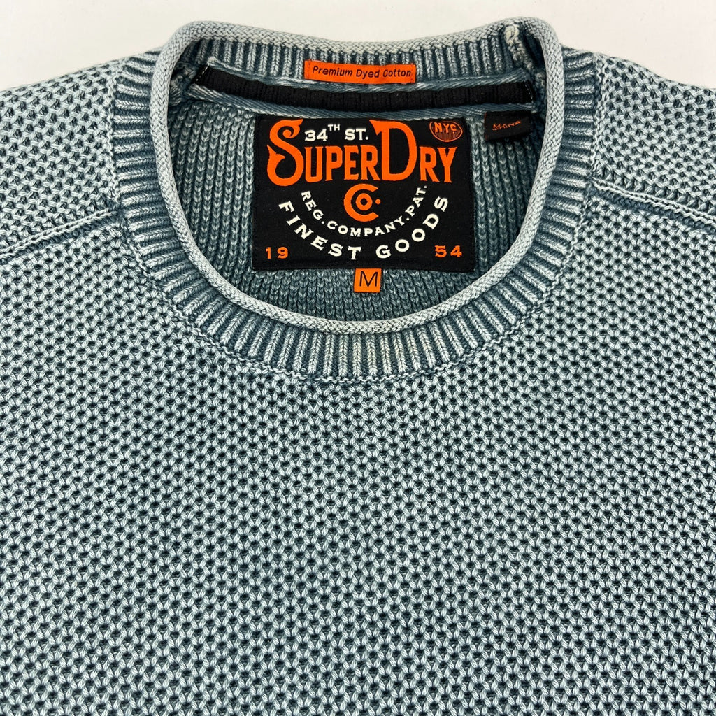 Superdry Mens Grey Waffle Knit Sweater 100% Cotton Pullover size M