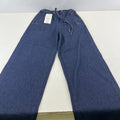 Zara Wide Leg Flared Denim Jeans Dark Blue Elasticated Tie Waist - size XS