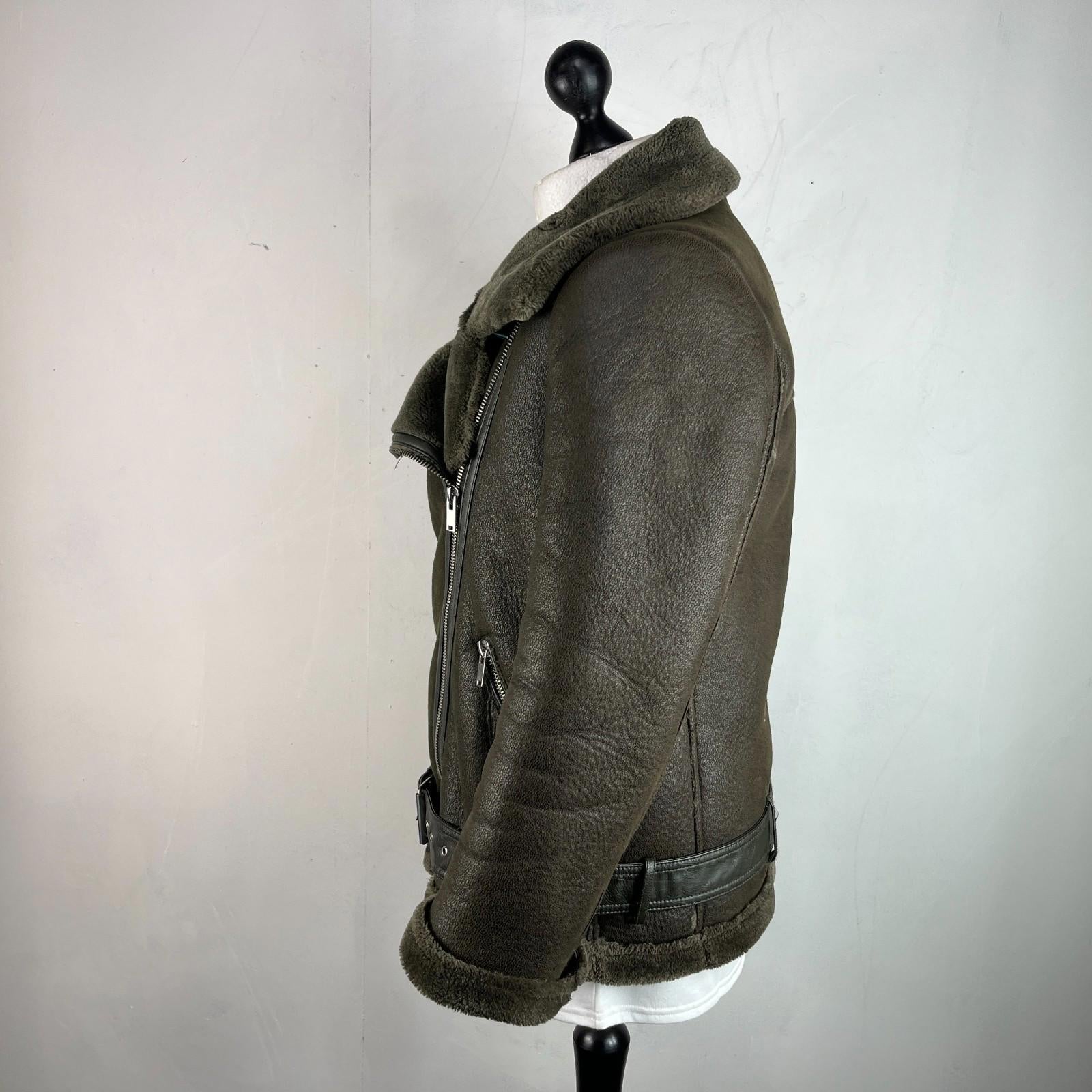 Zara Brown Faux Shearling Fur Lined Jacket Aviator Brown with Belt size Medium