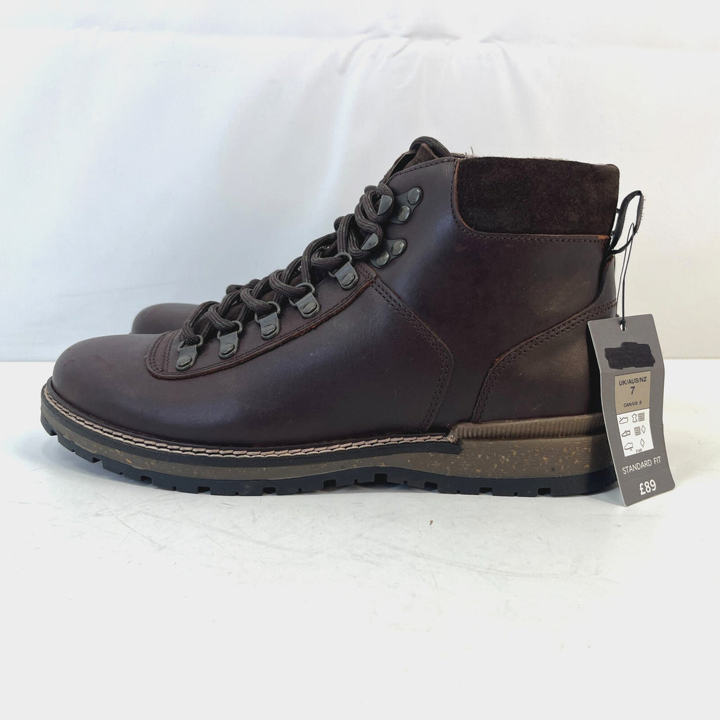 M&S Men's Leather Hiking Ankle Boots Dark Brown Waterproof Shock Resilient UK 7