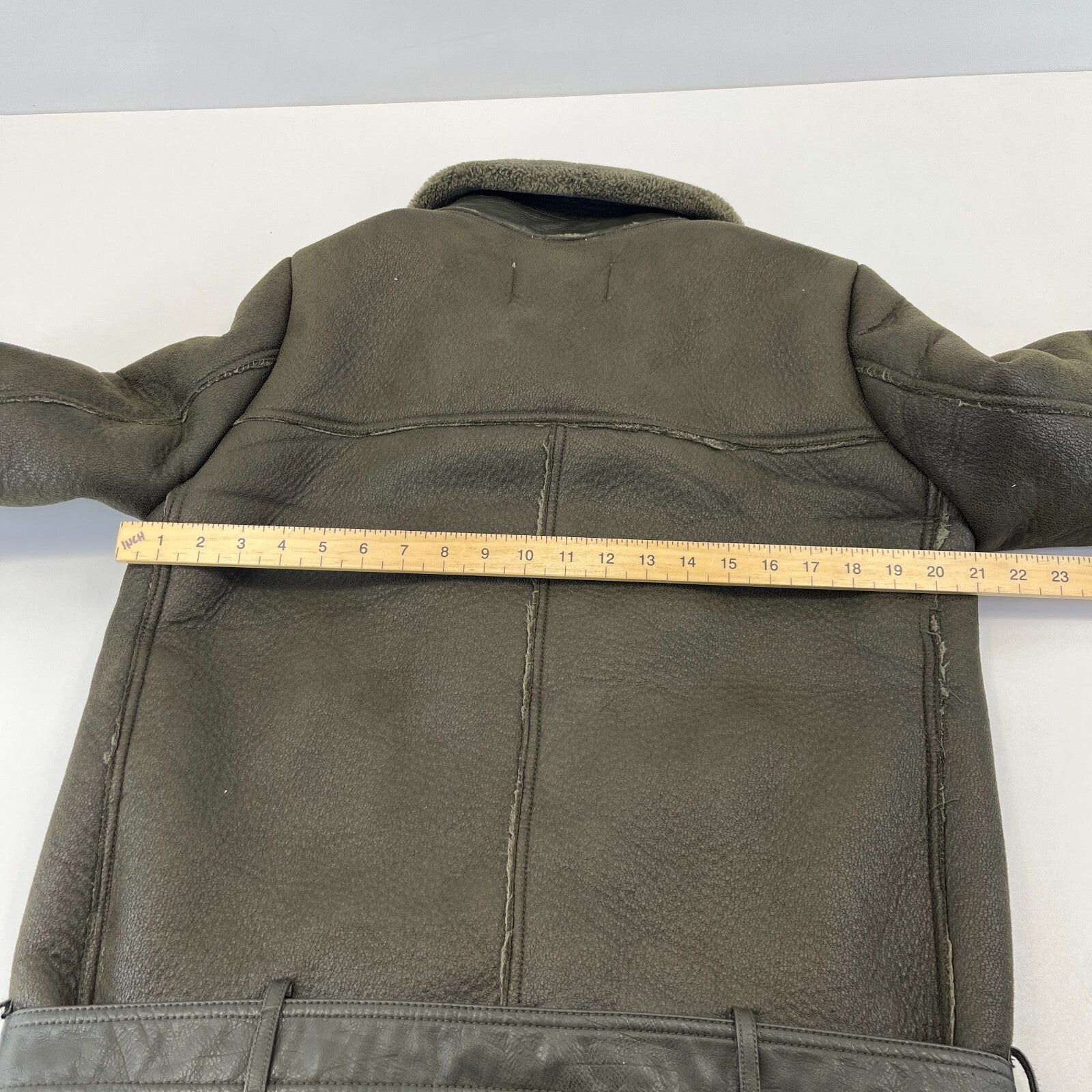 Zara Brown Faux Shearling Fur Lined Jacket Aviator Brown with Belt size Medium