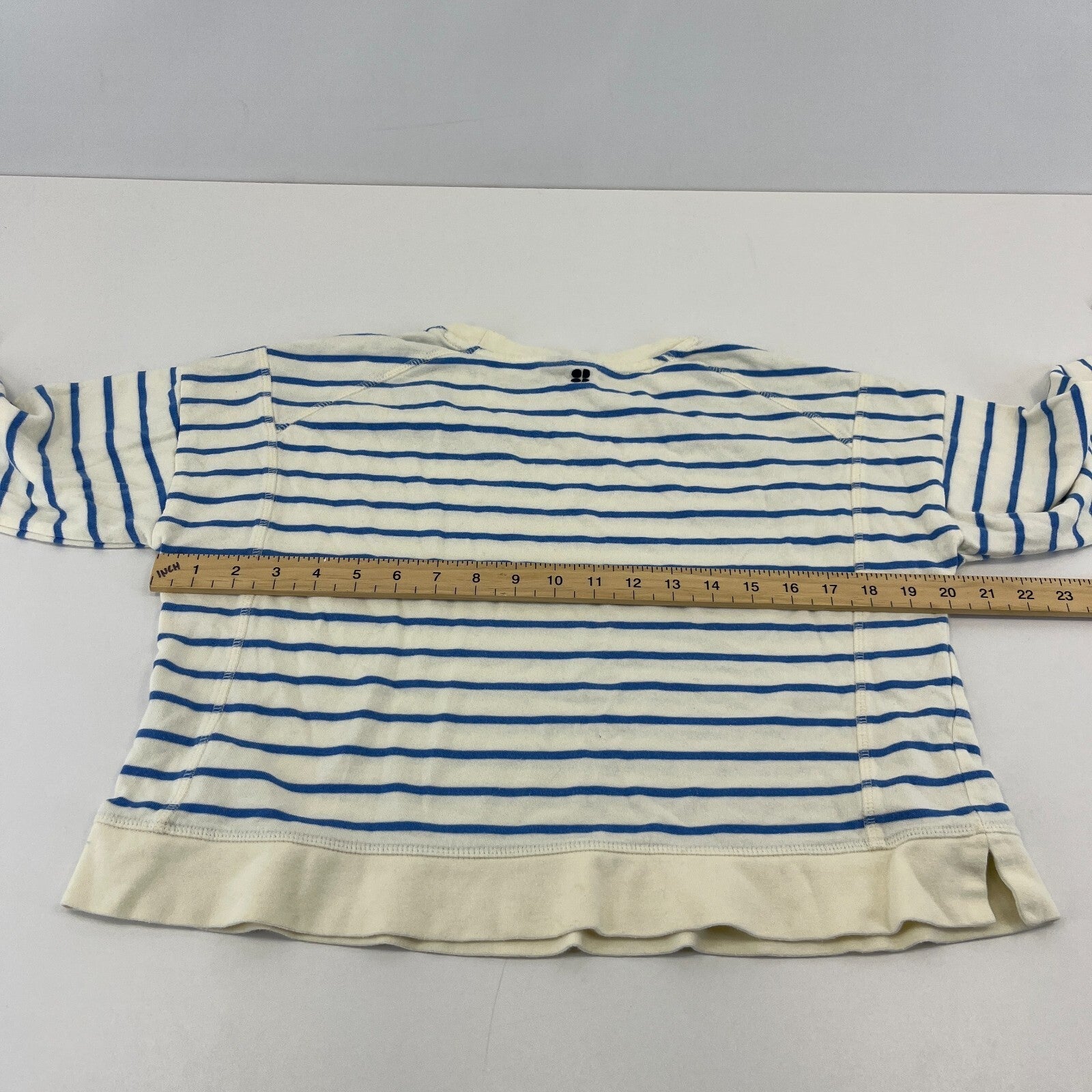 Sweaty Betty After Class Cropped Sweatshirt size XS Oversized White/Blue Striped