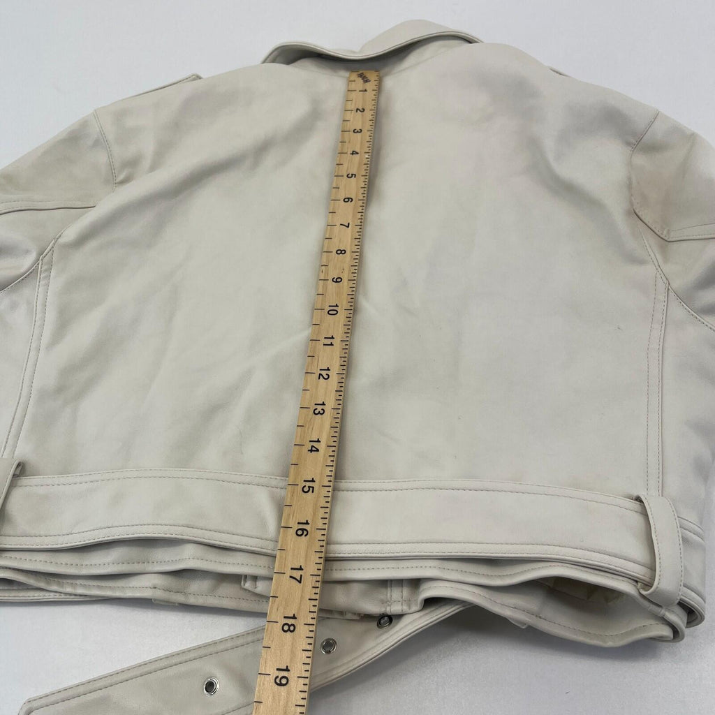 Topshop Zipped Faux Leather Cropped Biker Jacket Ivory White UK Women's size 10