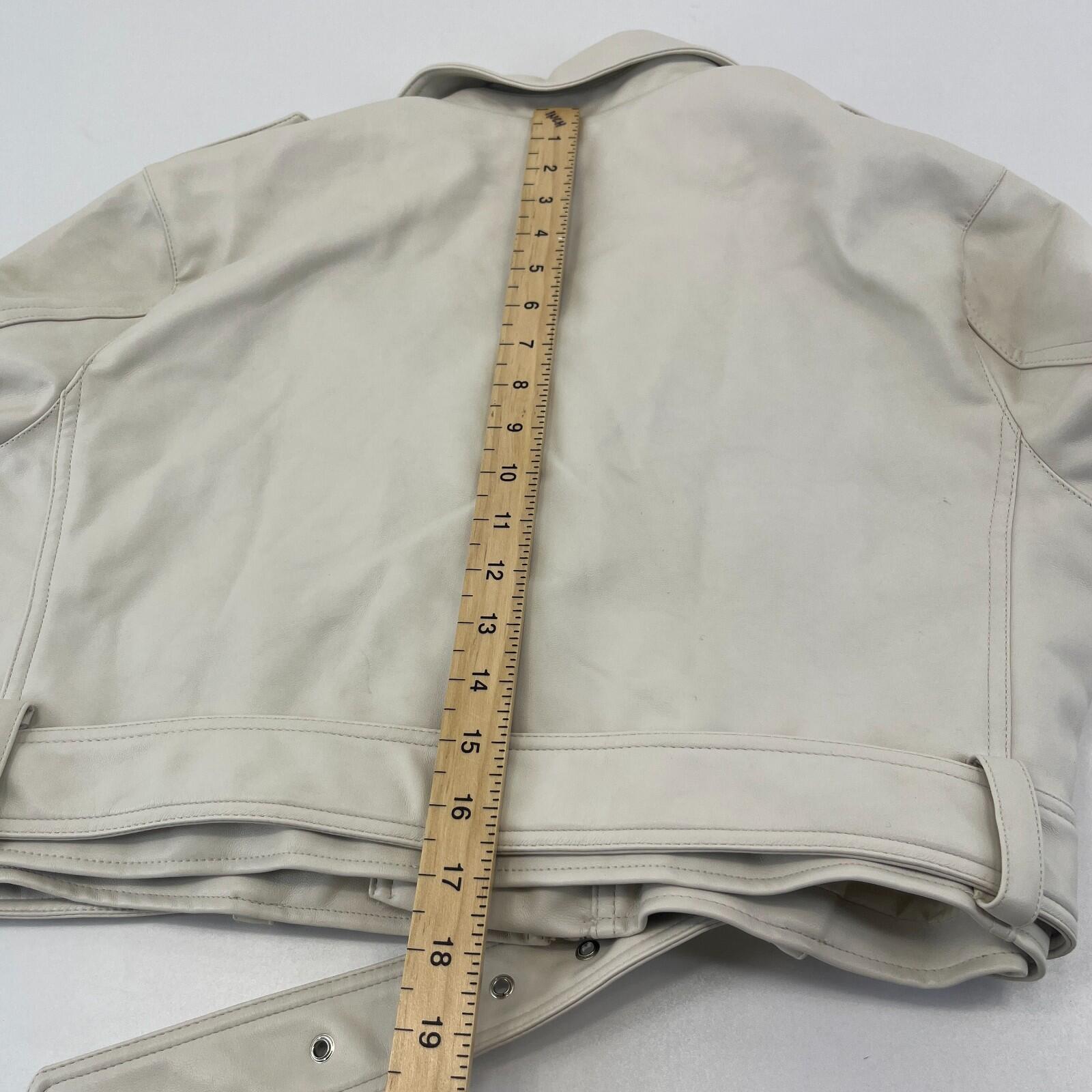 Topshop Zipped Faux Leather Cropped Biker Jacket Ivory White UK Women's size 10