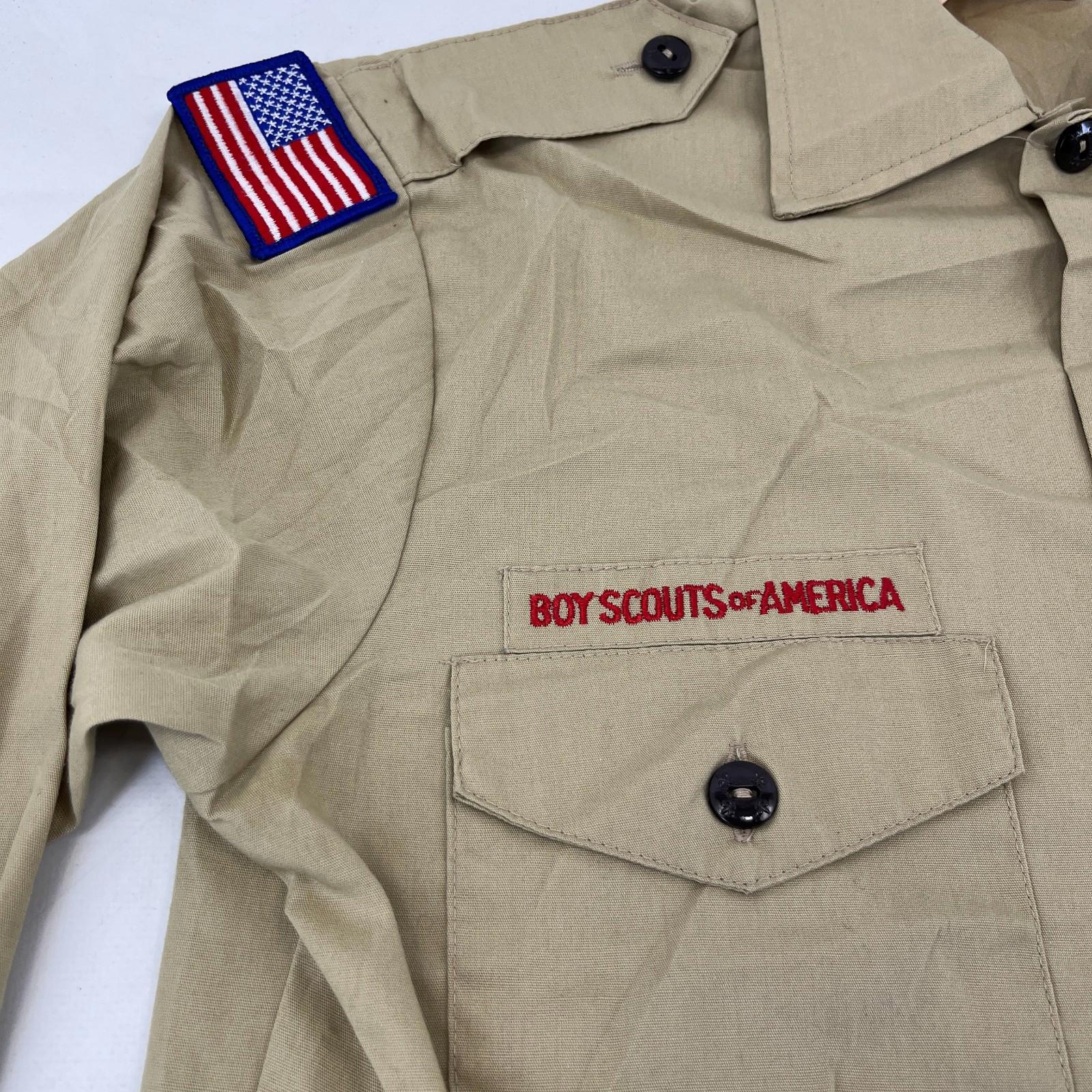 Boy Scouts of America Men's Shirt Long Sleeve in Beige with Badges size Small
