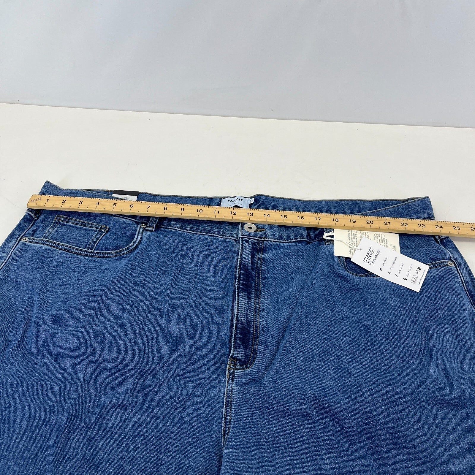 Men's Farah Norwood Indigo Mid Blue Regular Fit Jeans Straight Leg W48" L32" New