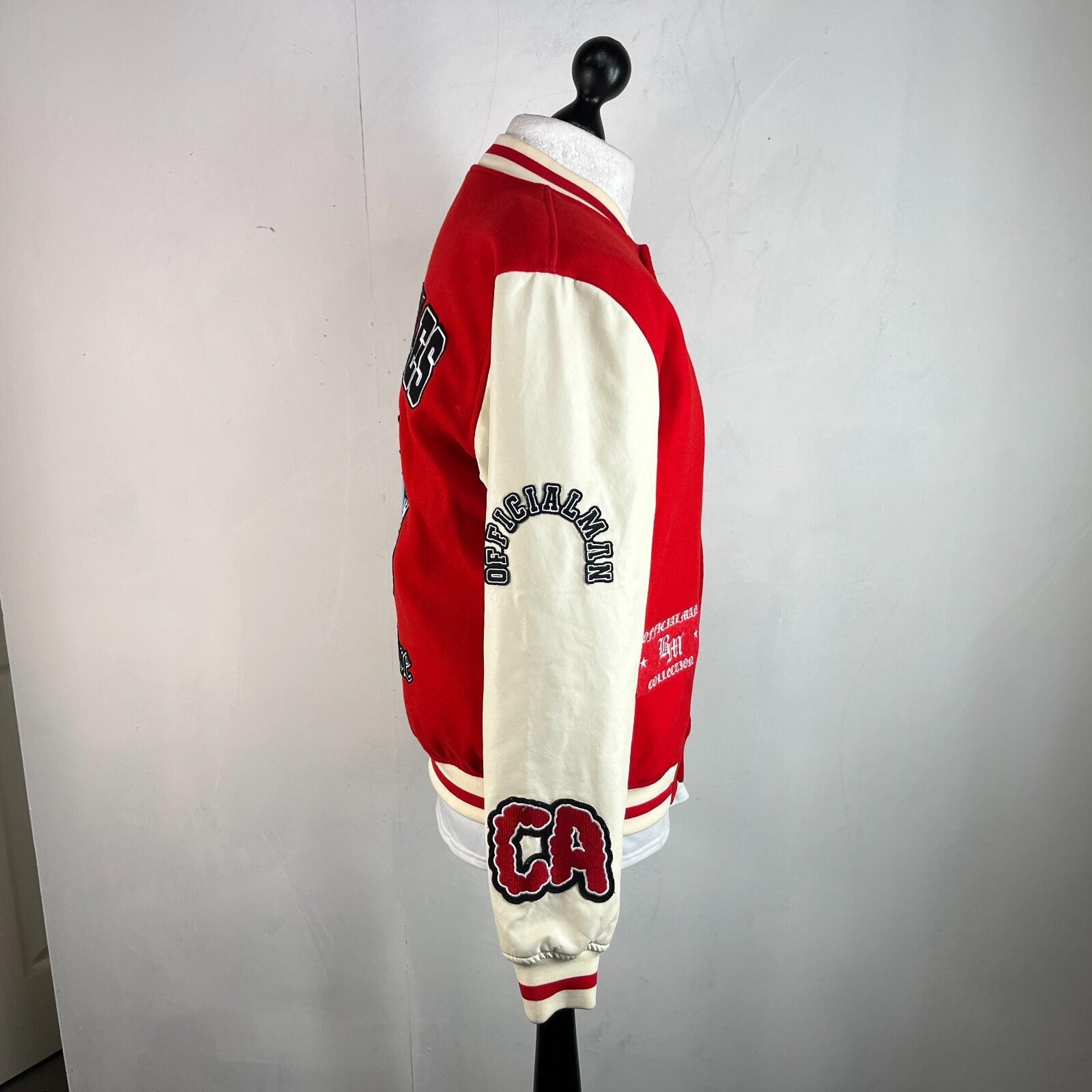 Boohoo Man Los Angeles Red & Ivory White Varsity Jacket size M  New without Tags