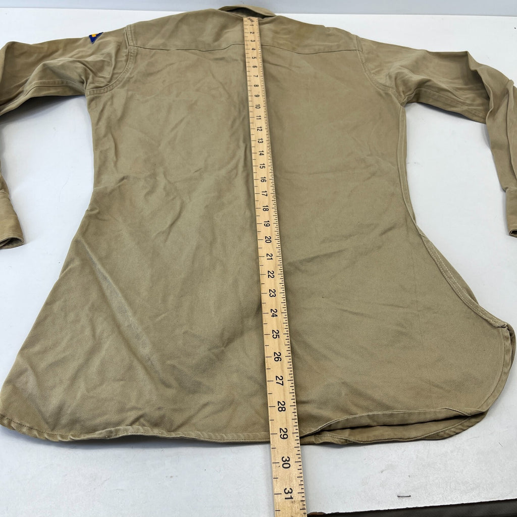Vintage American Army Military Long Sleeve Shirt with Badges Khaki Brown size M