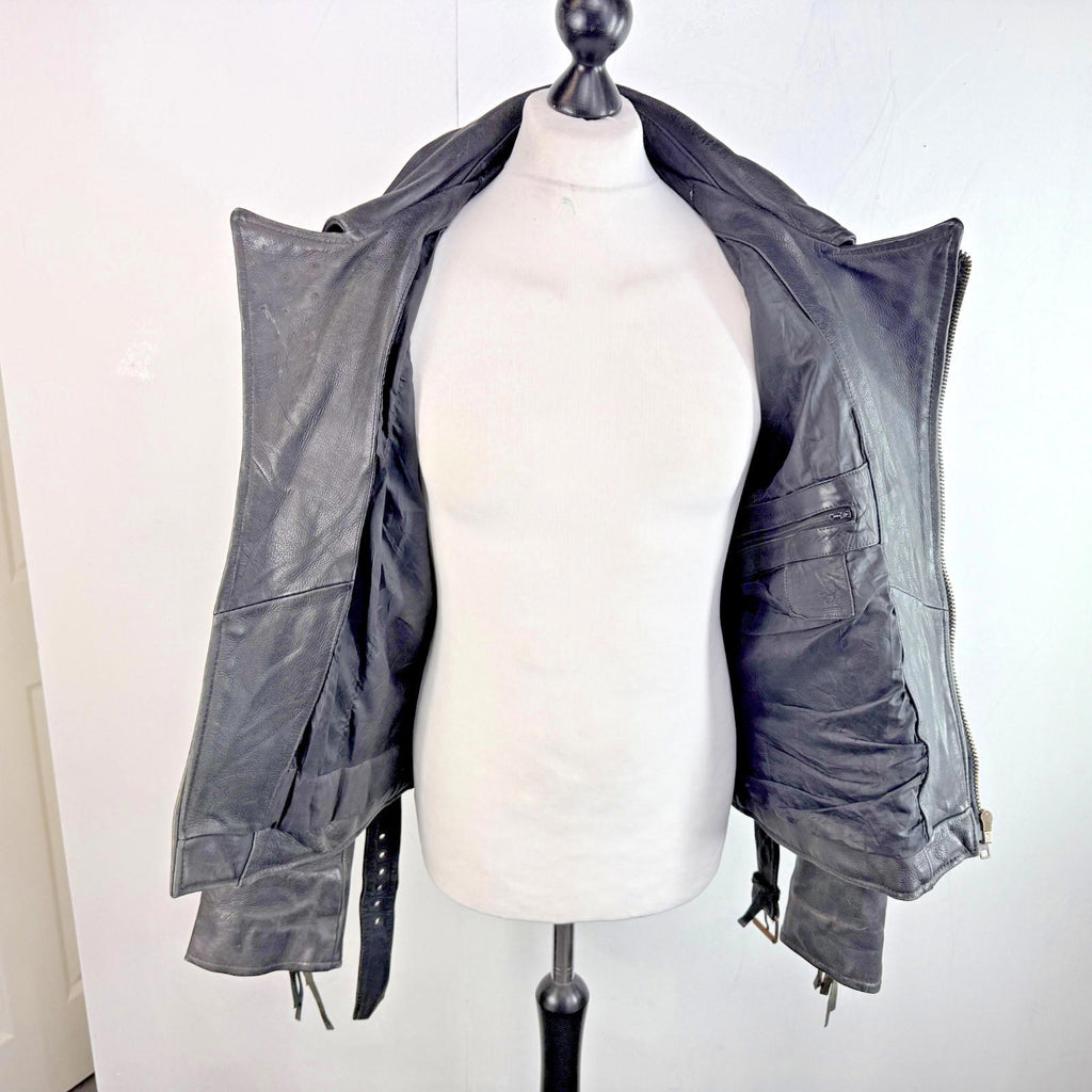 Vintage Difi of Germany Tasselled Leather Jacket Black Cruiser Cafe Racer UK 42