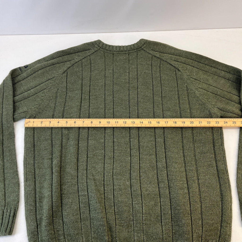 PG Field Men’s Jumper Dark Green Cable Knit Chunky V-Neck Sweater size Large