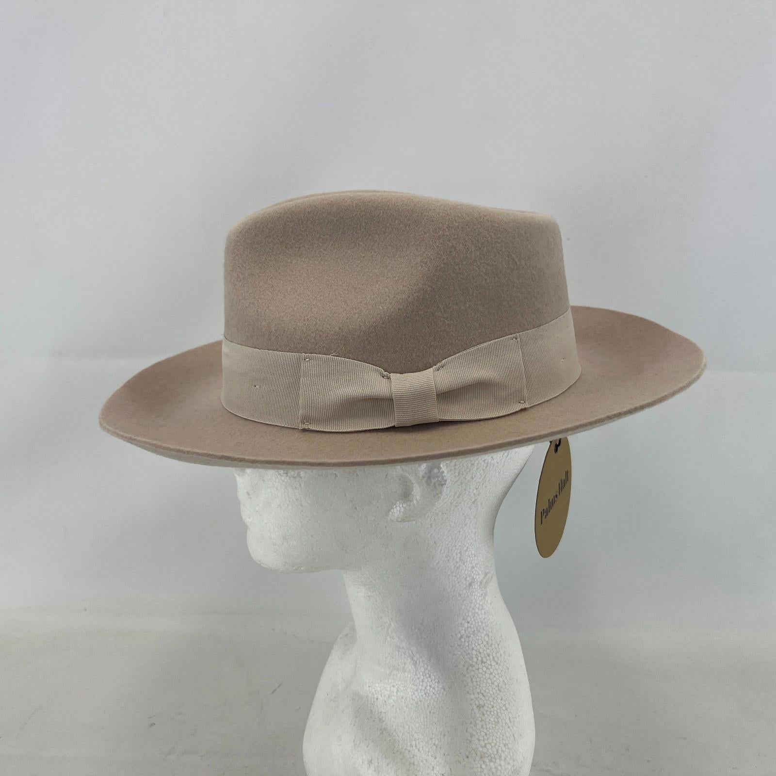 Palms Halt 100% Wool Handmade Textured Fedora Hat in Beige size M 56
