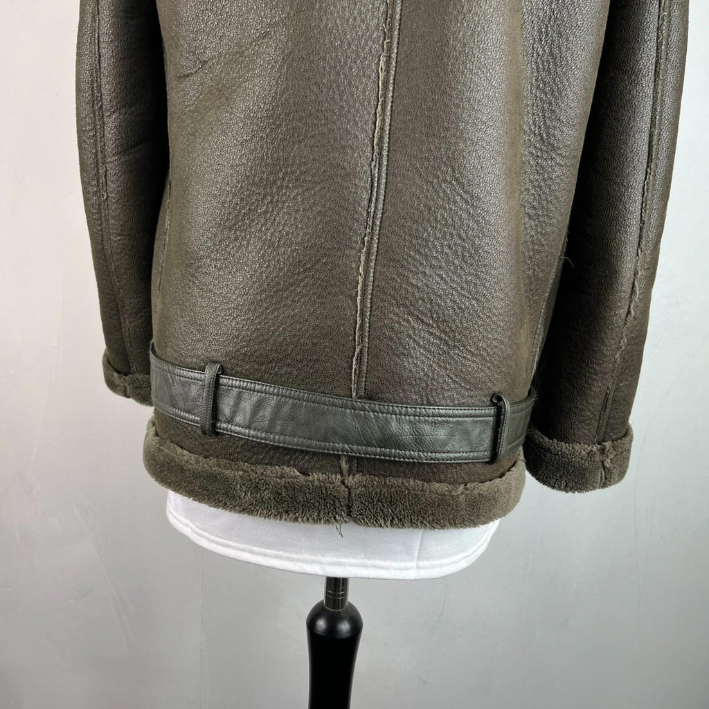Zara Brown Faux Shearling Fur Lined Jacket Aviator Brown with Belt size Medium