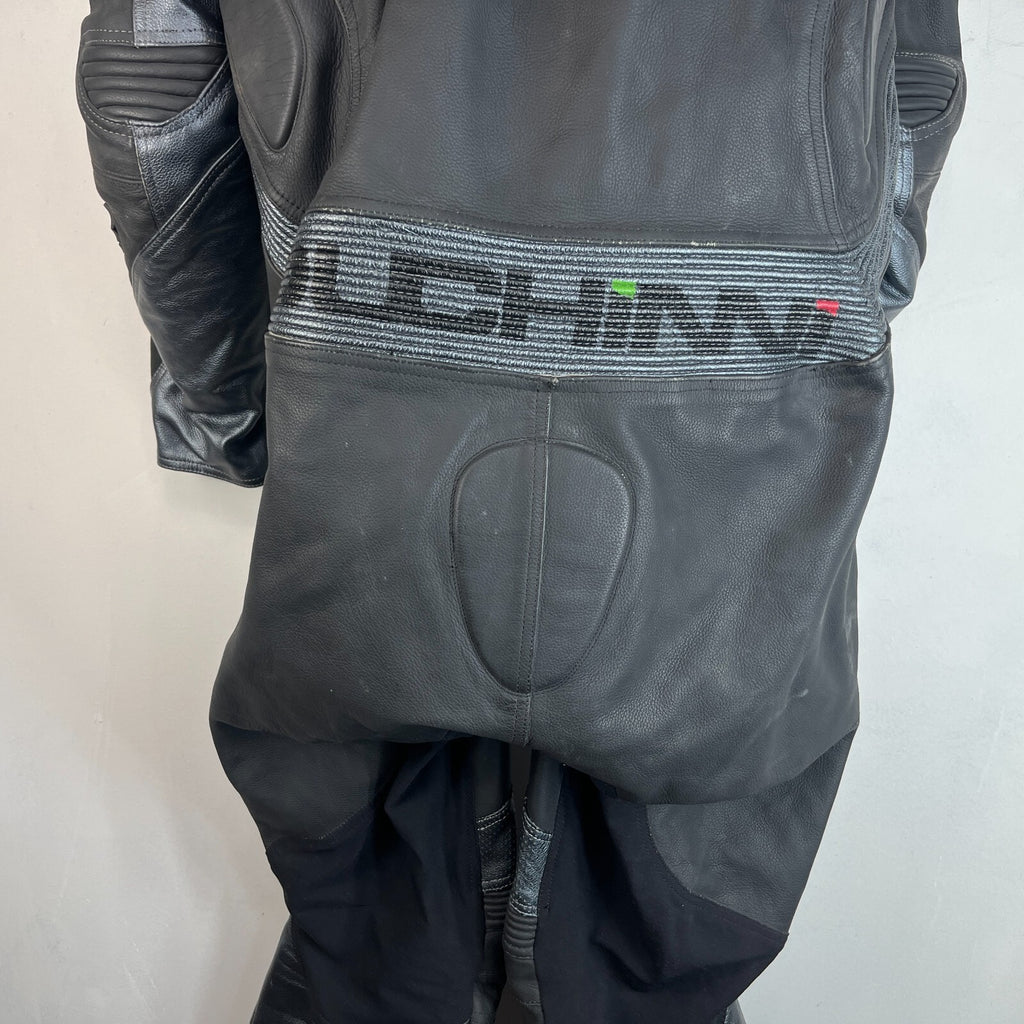 Duchinni 1 Piece Leather Suit with Hump Men's UK 40 EU 50 Black & Gunmetal Grey