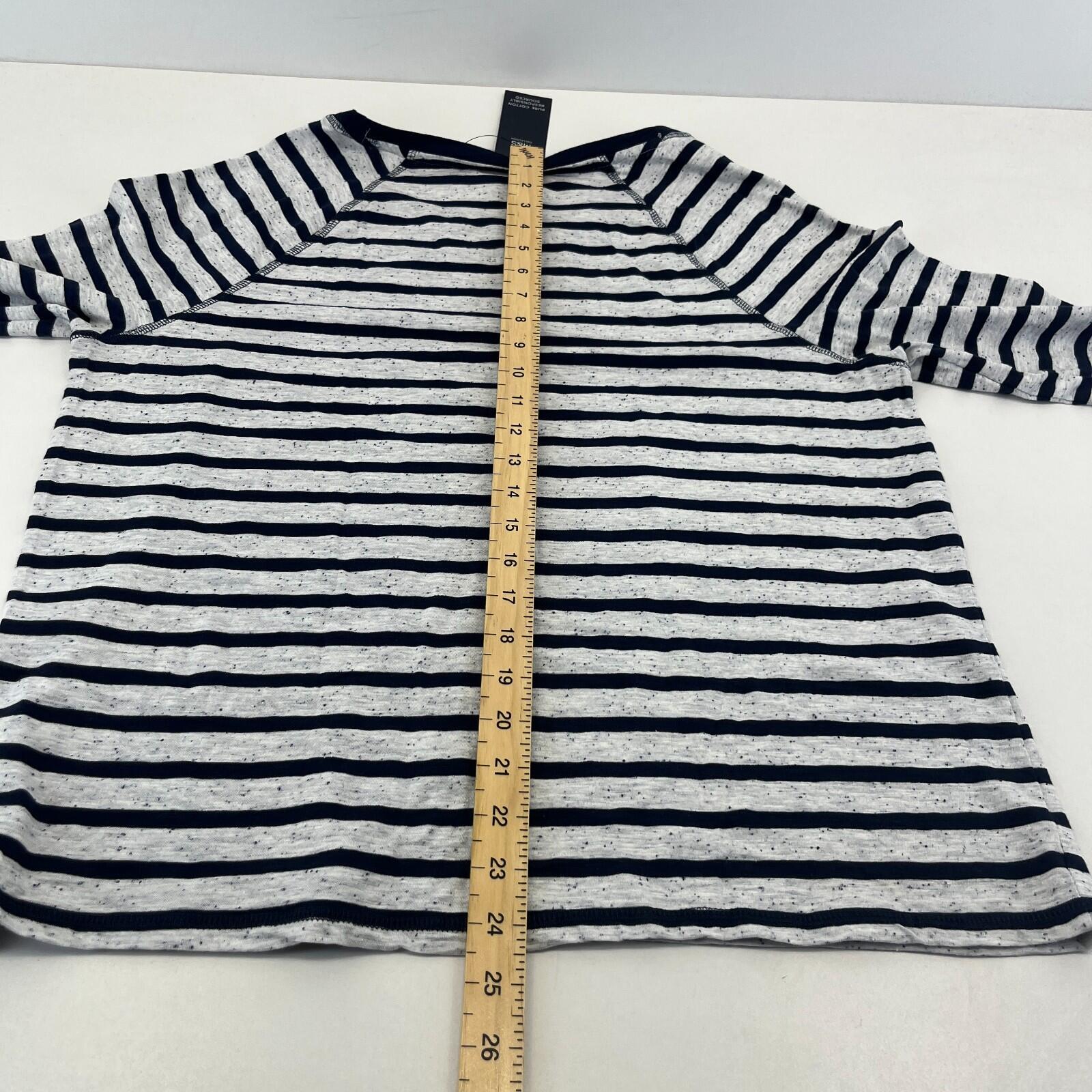 M&S Women's Crew Neck Top White & Navy Blue Striped Long Sleeve size 16 - New