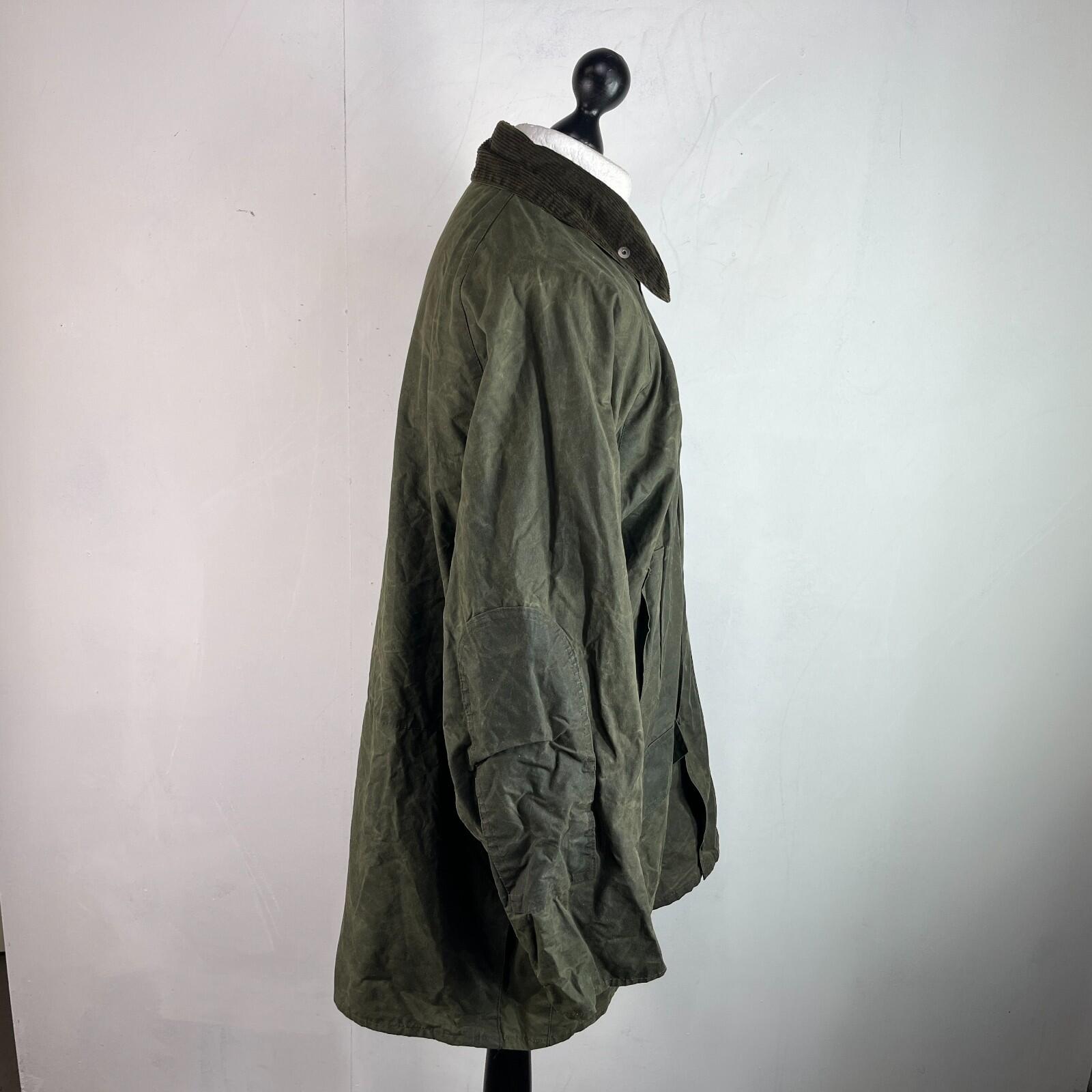 Vintage St Marks Mens Wax Jacket in Green with Corduroy Collar size 2XL