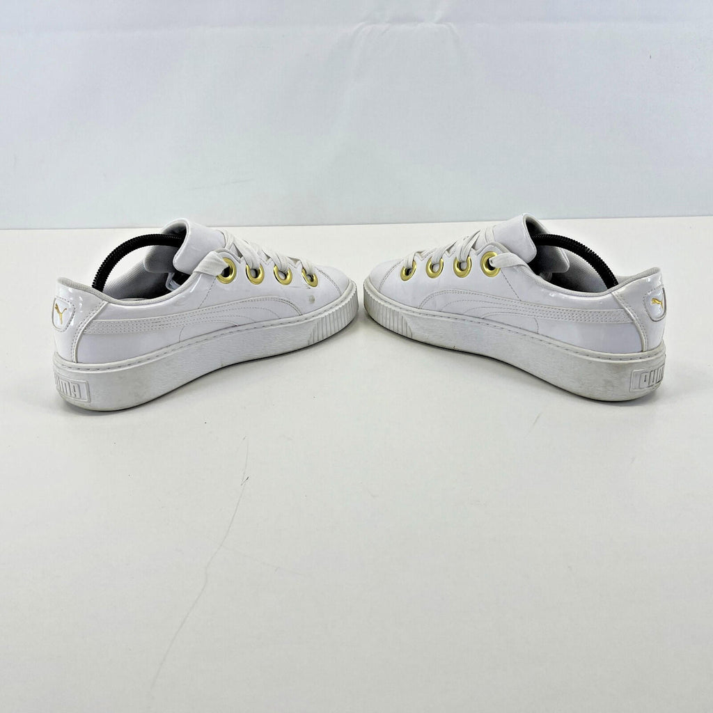 Puma Patent Kiss Trainers in White & Gold with Wide Laces size UK 8 EU 42