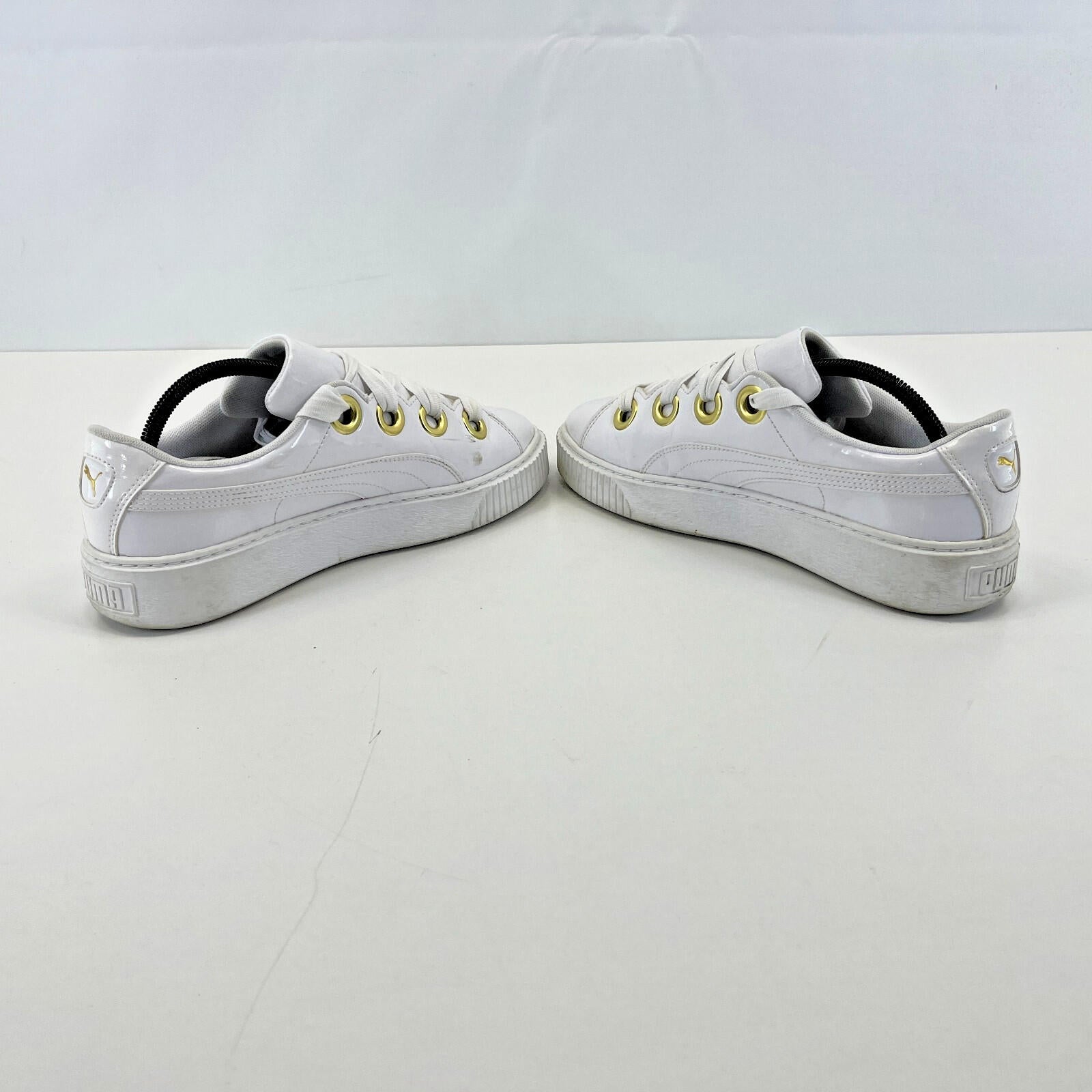 Puma Patent Kiss Trainers in White & Gold with Wide Laces size UK 8 EU 42