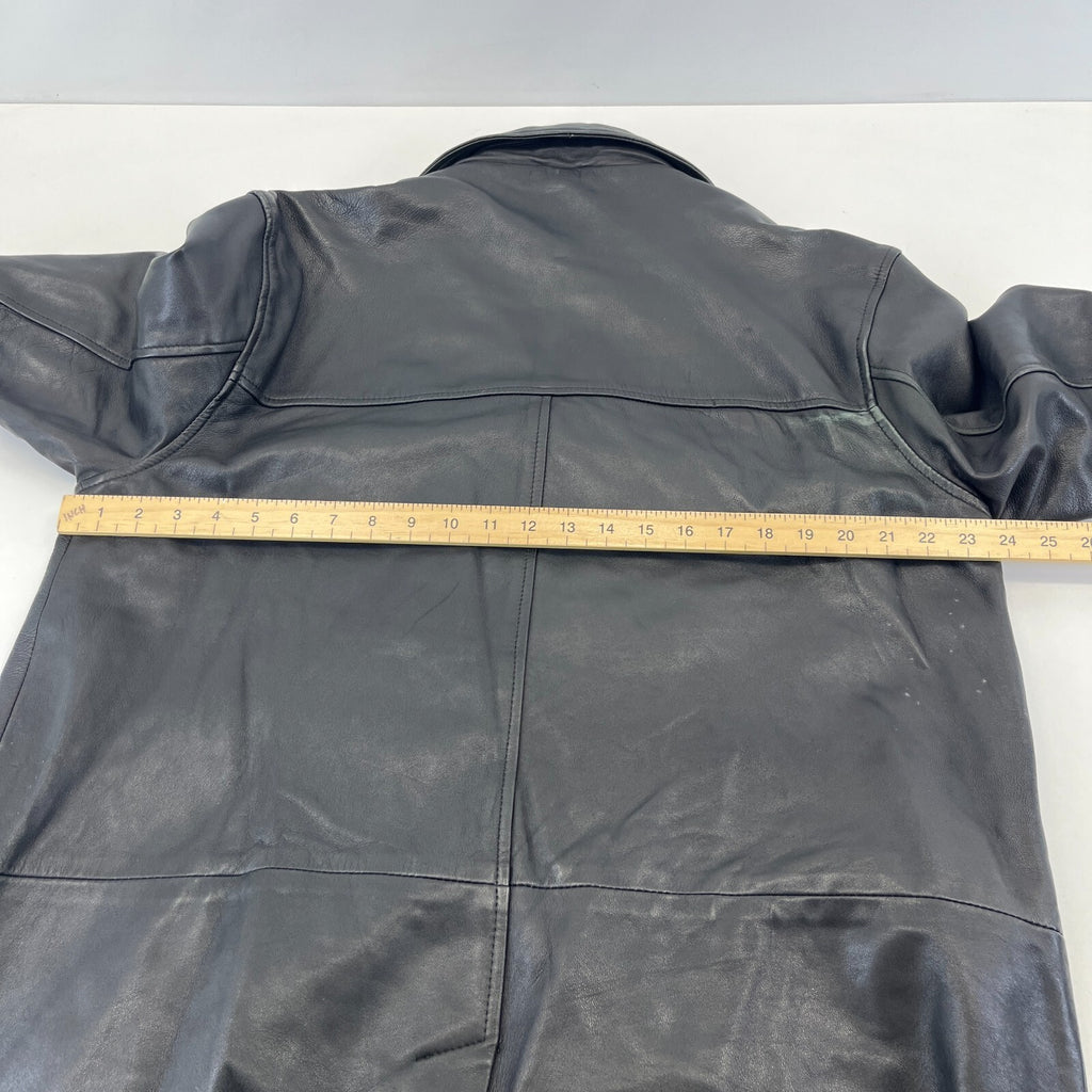 CG Collections Men's Leather Overcoat Jacket Black size Large Spread Collar