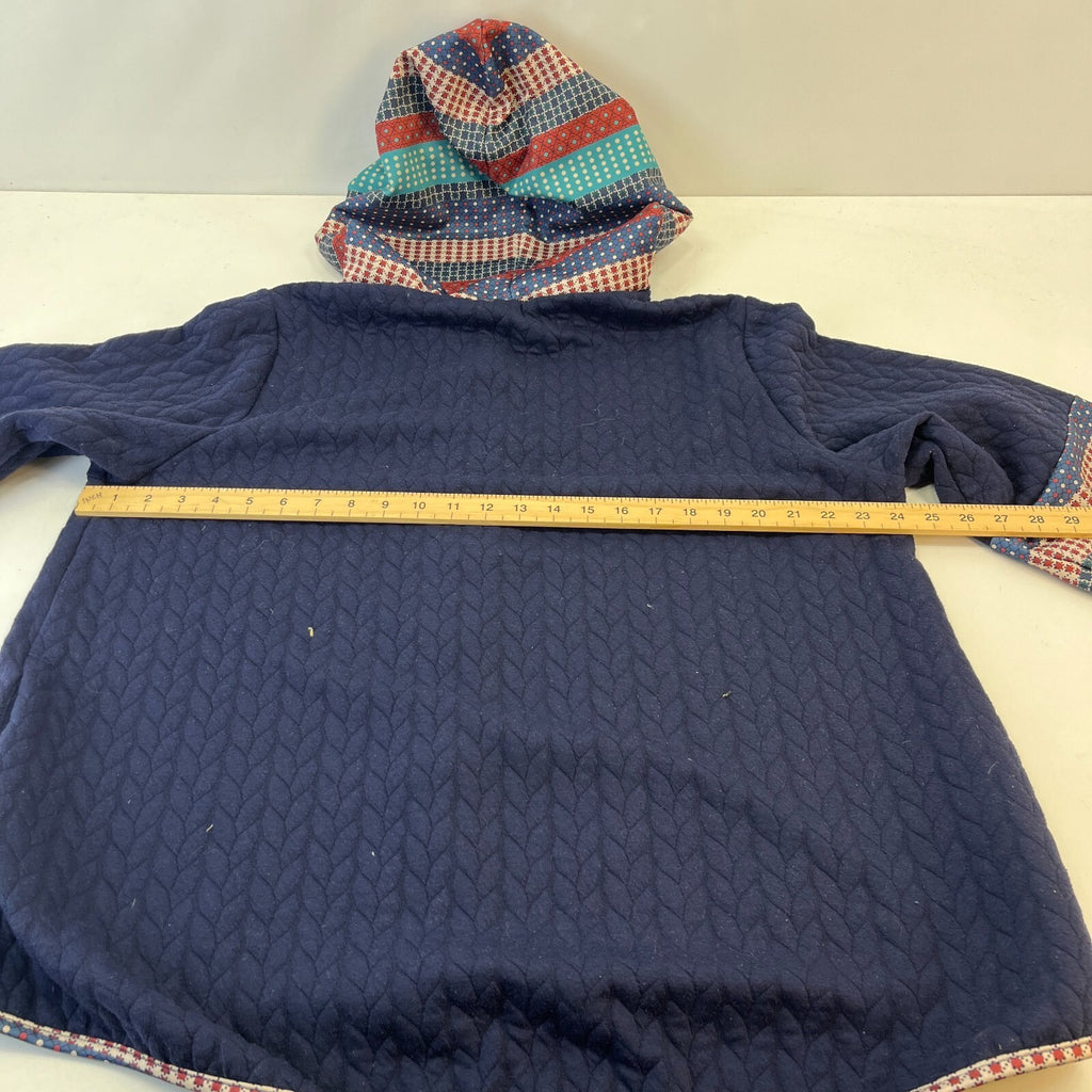 Traditional Chinese Women's Hooded Cardigan Navy Blue Wide Sleeve size XL