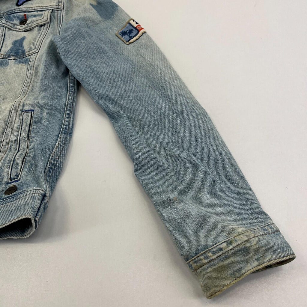 Scotch Shrunk Denim Jacket with Badges Women's size 10 Blue Trucker Button Up