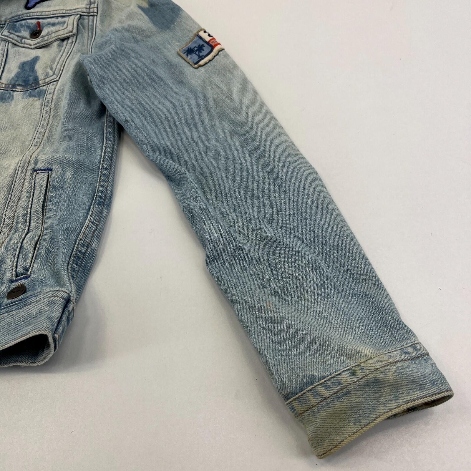 Scotch Shrunk Denim Jacket with Badges Women's size 10 Blue Trucker Button Up
