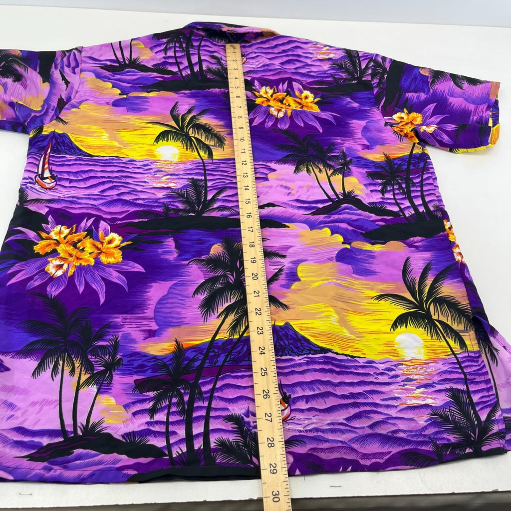 McClain Purple Floral Mens Hawaiian Shirt Designer Holiday Short Sleeve size L
