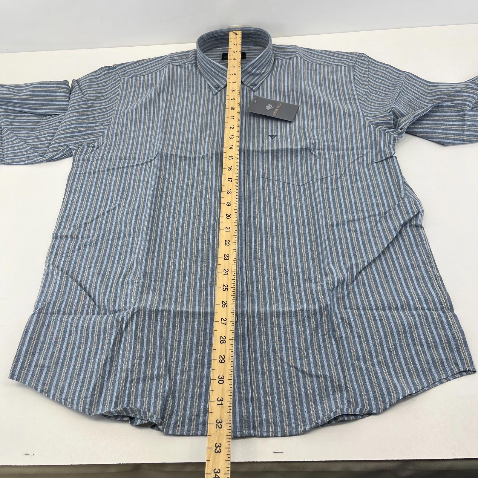 Cotton Valley Long Sleeve Shirt Blue Striped Button Down Collar UK size Large